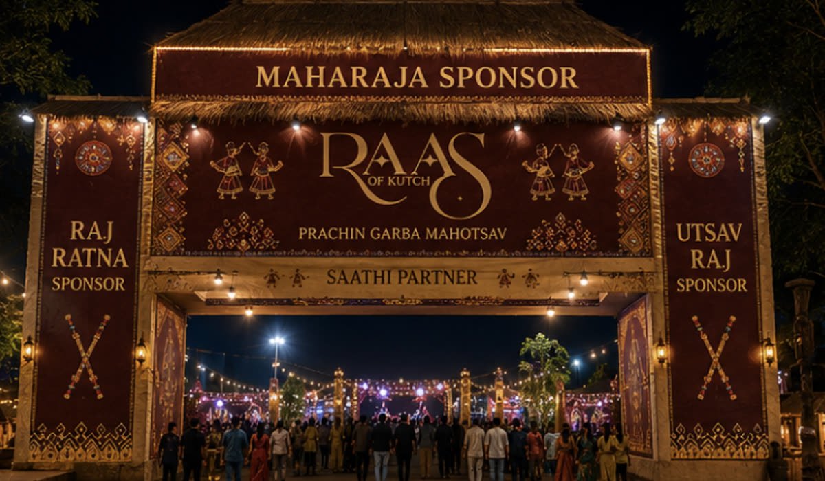 Utsav Raj Sponsor branding on the main entry arch