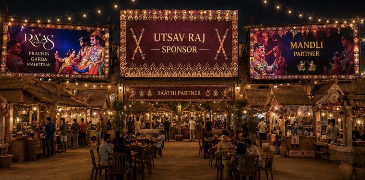 Utsav Raj Sponsor billboard above the food-stall plaza